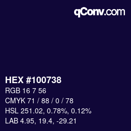 Farbcode: HEX #100738 | qconv.com