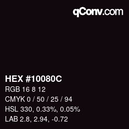 Color code: HEX #10080C | qconv.com