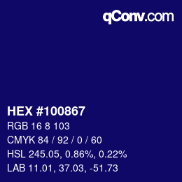 Color code: HEX #100867 | qconv.com