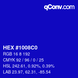 Color code: HEX #1008C0 | qconv.com