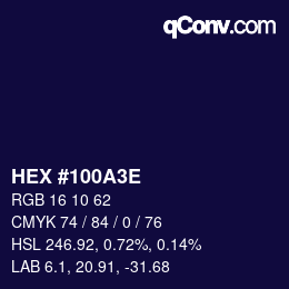 颜色代码: HEX #100A3E | qconv.com