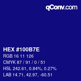 カラーコード: HEX #100B7E | qconv.com