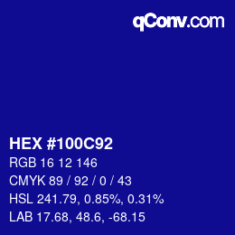 カラーコード: HEX #100C92 | qconv.com