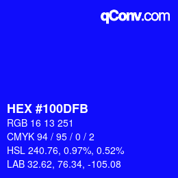 Color code: HEX #100DFB | qconv.com