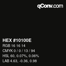 Color code: HEX #10100E | qconv.com