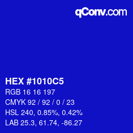カラーコード: HEX #1010C5 | qconv.com