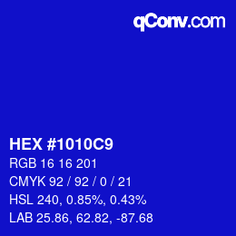 カラーコード: HEX #1010C9 | qconv.com