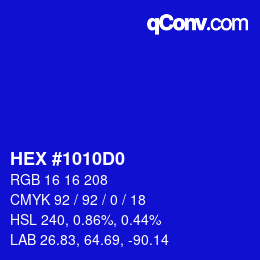 Color code: HEX #1010D0 | qconv.com