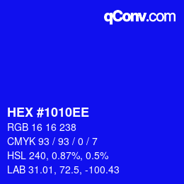 カラーコード: HEX #1010EE | qconv.com