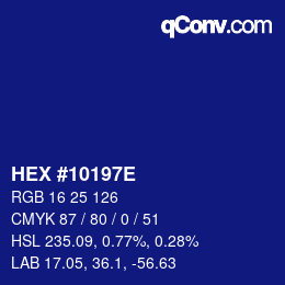 Farbcode: HEX #10197E | qconv.com