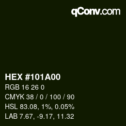 Color code: HEX #101A00 | qconv.com