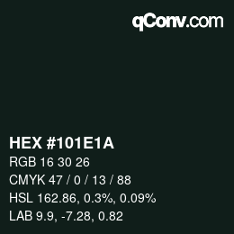 Color code: HEX #101E1A | qconv.com