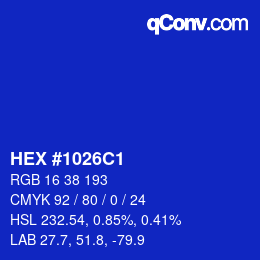 颜色代码: HEX #1026C1 | qconv.com
