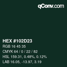 颜色代码: HEX #102D23 | qconv.com