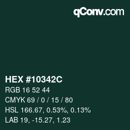 Color code: HEX #10342C | qconv.com