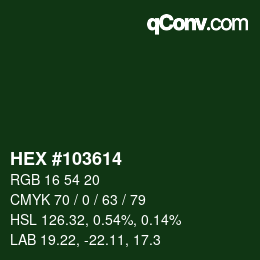 Farbcode: HEX #103614 | qconv.com