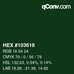 Code couleur: HEX #103618 | qconv.com