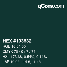 Color code: HEX #103632 | qconv.com