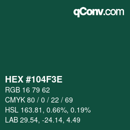Color code: HEX #104F3E | qconv.com