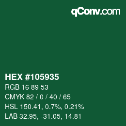 Code couleur: HEX #105935 | qconv.com