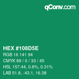 Farbcode: HEX #108D5E | qconv.com