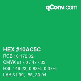 颜色代码: HEX #10AC5C | qconv.com