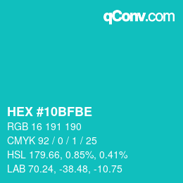カラーコード: HEX #10BFBE | qconv.com