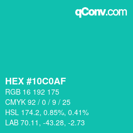 Color code: HEX #10C0AF | qconv.com