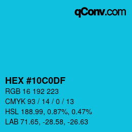 カラーコード: HEX #10C0DF | qconv.com