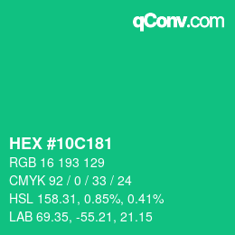 颜色代码: HEX #10C181 | qconv.com