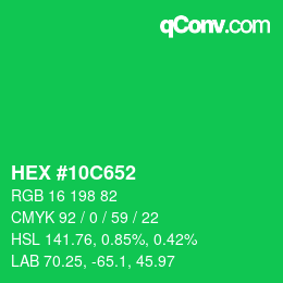 カラーコード: HEX #10C652 | qconv.com