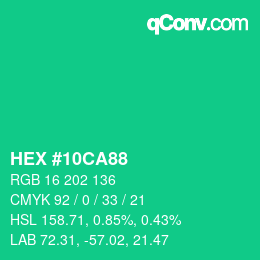 カラーコード: HEX #10CA88 | qconv.com