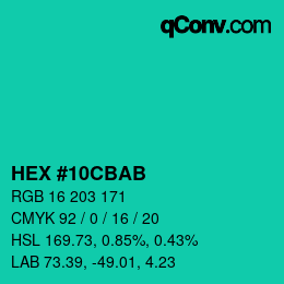 Color code: HEX #10CBAB | qconv.com