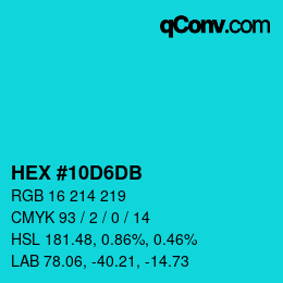 Color code: HEX #10D6DB | qconv.com