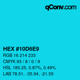 颜色代码: HEX #10D6E9 | qconv.com