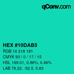 颜色代码: HEX #10DAB5 | qconv.com