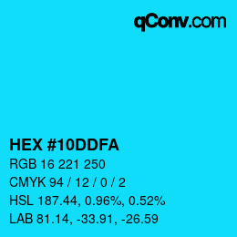 Color code: HEX #10DDFA | qconv.com