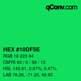 カラーコード: HEX #10DF5E | qconv.com