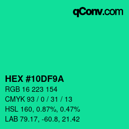 Color code: HEX #10DF9A | qconv.com