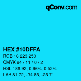 Color code: HEX #10DFFA | qconv.com