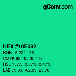 Farbcode: HEX #10E092 | qconv.com