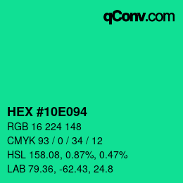 Color code: HEX #10E094 | qconv.com
