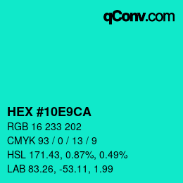 Color code: HEX #10E9CA | qconv.com