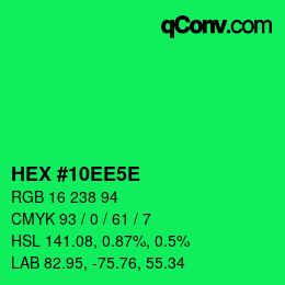 Farbcode: HEX #10EE5E | qconv.com