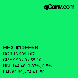 カラーコード: HEX #10EF6B | qconv.com