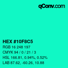 カラーコード: HEX #10F8C5 | qconv.com