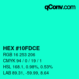 Farbcode: HEX #10FDCE | qconv.com