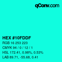 Color code: HEX #10FDDF | qconv.com