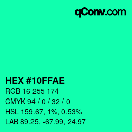 Color code: HEX #10FFAE | qconv.com