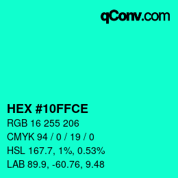 Color code: HEX #10FFCE | qconv.com